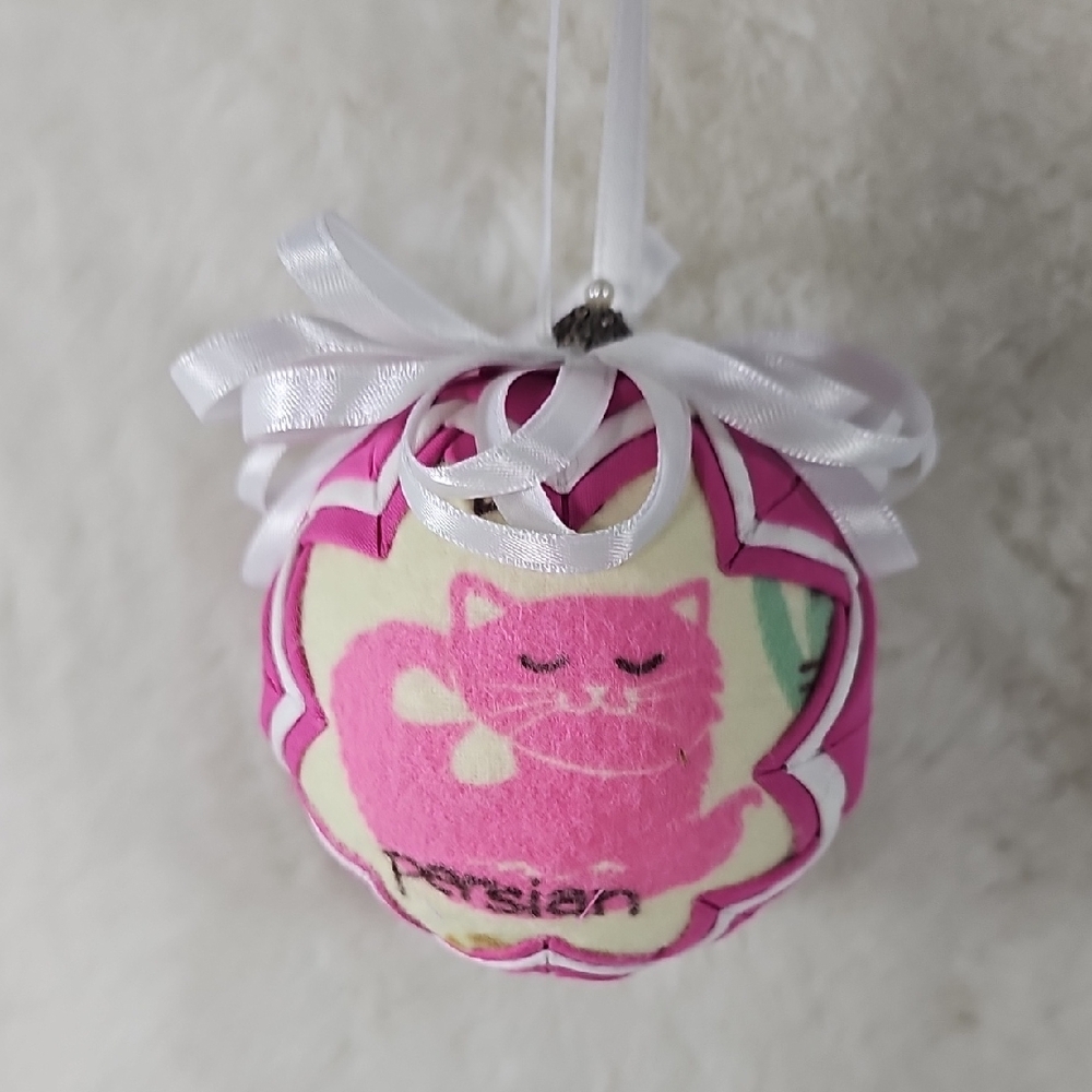 Persian Cat Pink Quilted Handmade Fabric Ornament. 3½" x 3½"